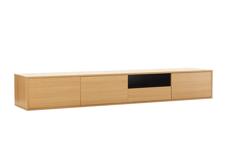 Tableau TV-Board LOFT 200cm naturel noir sept compartiments avec tiroir