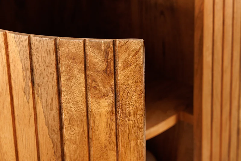 Buffet massif GATSBY 160cm bois de manguier naturel métal noir avec façade à lattes