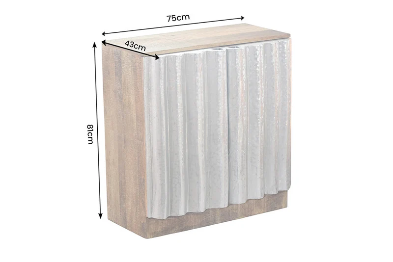 Buffet compact ZALVERO 80cm en bois de manguier argent naturel avec façade en métal-aluminium