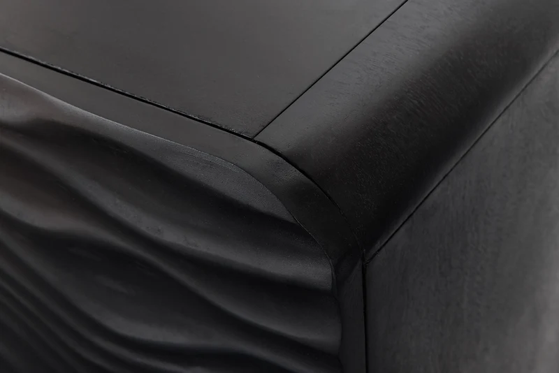 Buffet design WAVE 160cm en manguier noir massif pieds métal doré mat