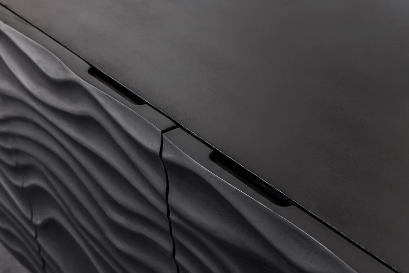 Buffet design WAVE 160cm en manguier noir massif pieds métal doré mat