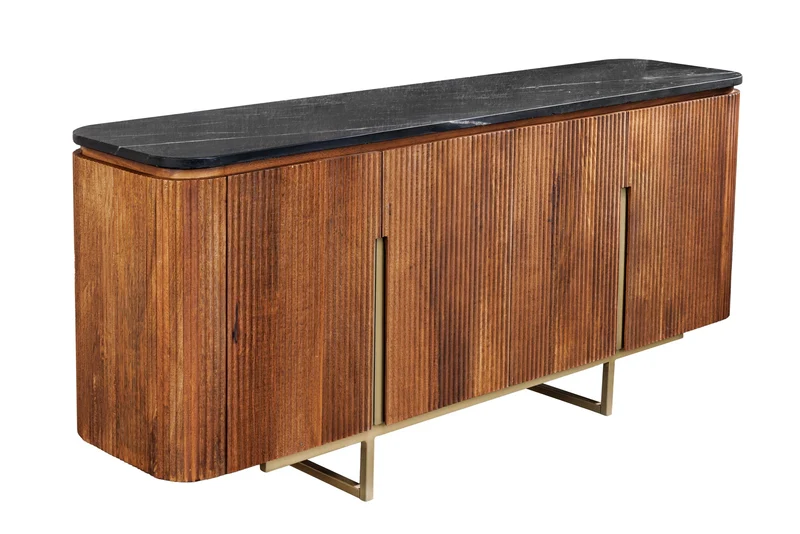 Buffet design GATSBY 160cm marron doré manguier marbre structure métal