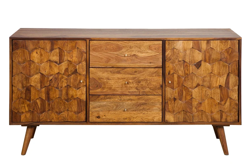 Buffet en bois massif MYSTIC LIVING 145cm commode finition pierre de Sheesham marron