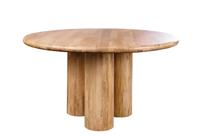 Table à manger ronde ART DECO 140cm en manguier massif naturel avec pieds colonnes