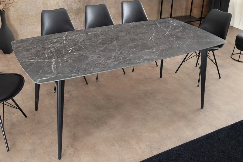 Table à manger moderne MILANO 180cm céramique anthracite pieds métal noir