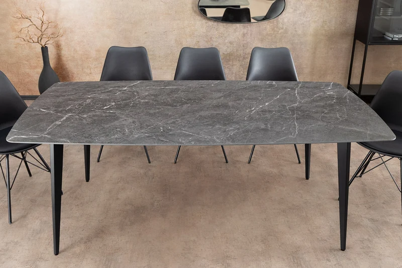 Table à manger moderne MILANO 180cm céramique anthracite pieds métal noir