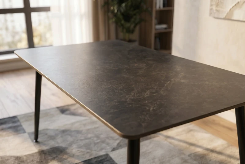 Table à manger moderne MILANO 140cm céramique anthracite pieds métal noir