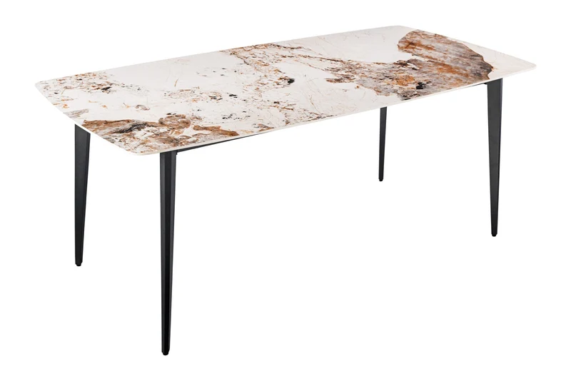 Table à manger MILANO 160cm céramique Pandora blanche structure métal noir