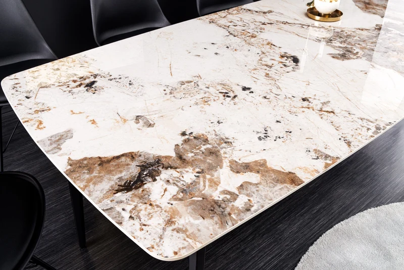 Table à manger MILANO 160cm céramique Pandora blanche structure métal noir