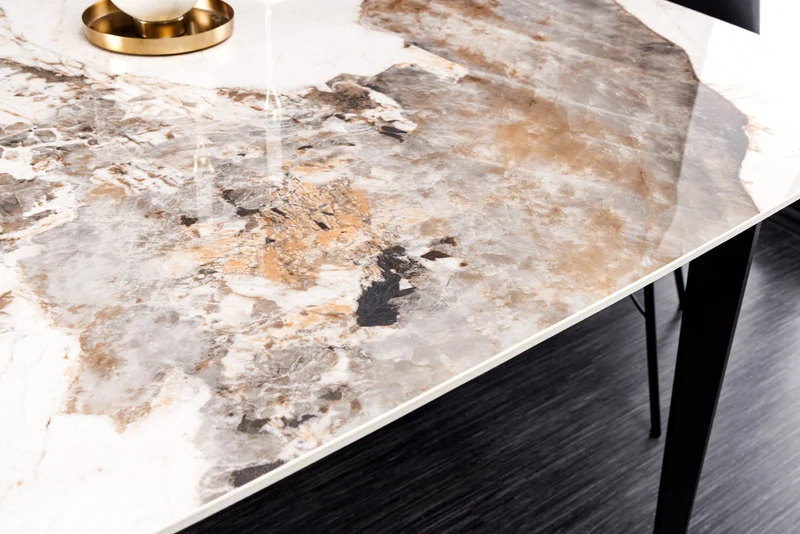 Table à manger MILANO 160cm céramique Pandora blanche structure métal noir