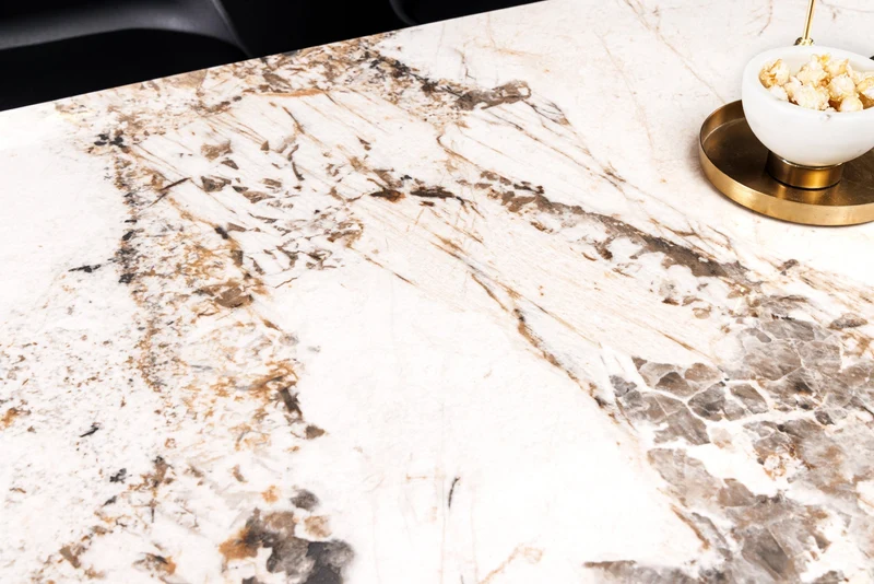 Table à manger MILANO 160cm céramique Pandora blanche structure métal noir