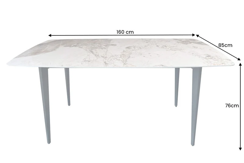 Table à manger MILANO 160cm céramique Pandora blanche structure métal noir
