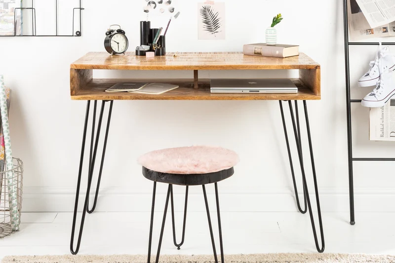 Bureau massif SCORPION 100cm pieds épingle en manguier naturel