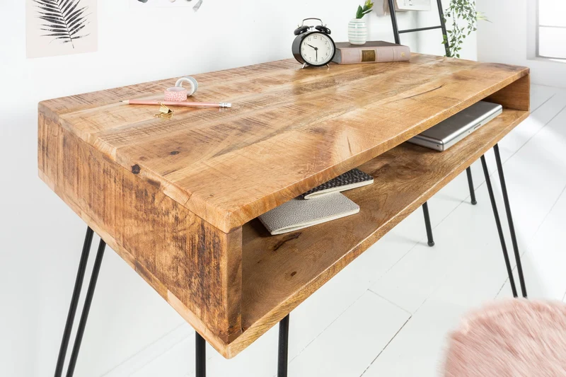 Bureau massif SCORPION 100cm pieds épingle en manguier naturel