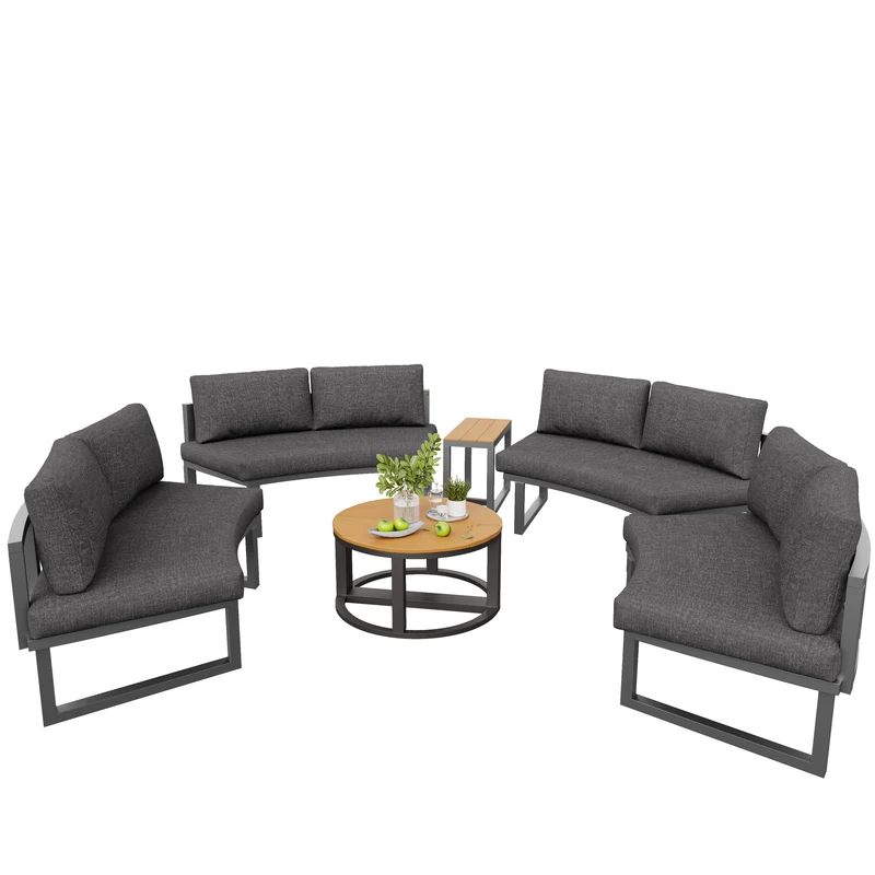 Salon de jardin 4-6 personnes gris modulable avec 3 tables basses et coussins INFINITEMORN