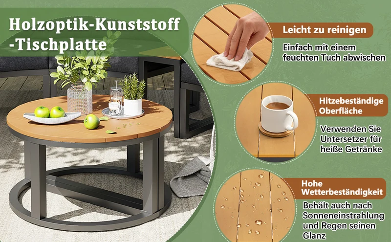 Salon de jardin 4-6 personnes gris modulable avec 3 tables basses et coussins INFINITEMORN