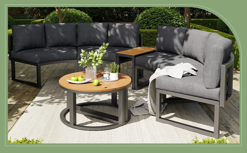 Salon de jardin 4-6 personnes gris modulable avec 3 tables basses et coussins INFINITEMORN