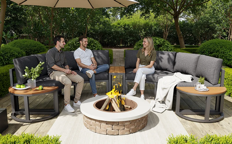 Salon de jardin 4-6 personnes gris modulable avec 3 tables basses et coussins INFINITEMORN