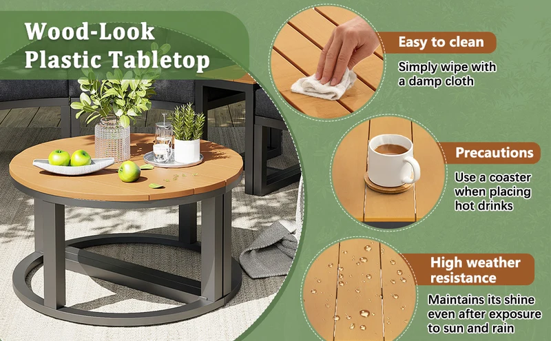 Salon de jardin 4-6 personnes gris modulable avec 3 tables basses et coussins INFINITEMORN