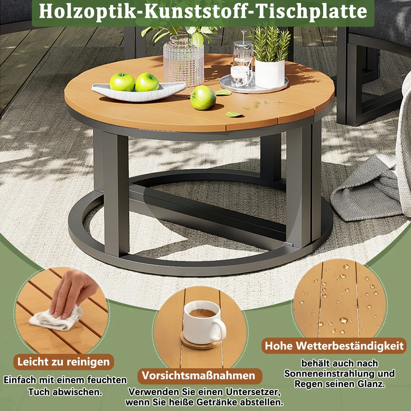 Salon de jardin 4-6 personnes gris modulable avec 3 tables basses et coussins INFINITEMORN