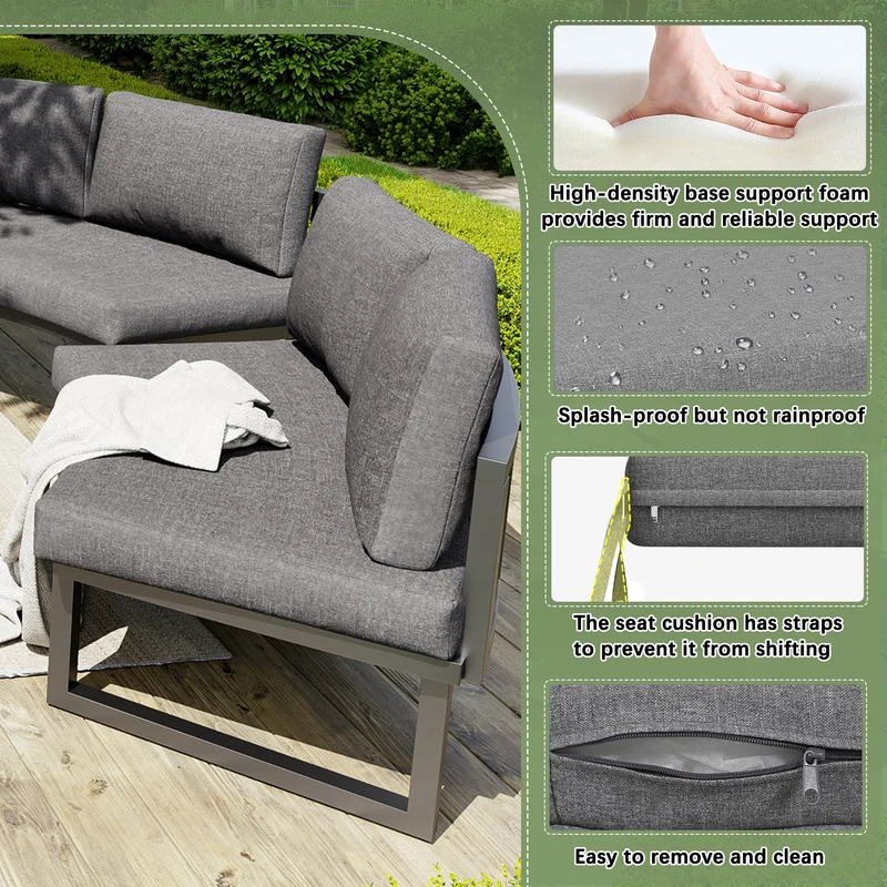 Salon de jardin 4-6 personnes gris modulable avec 3 tables basses et coussins INFINITEMORN