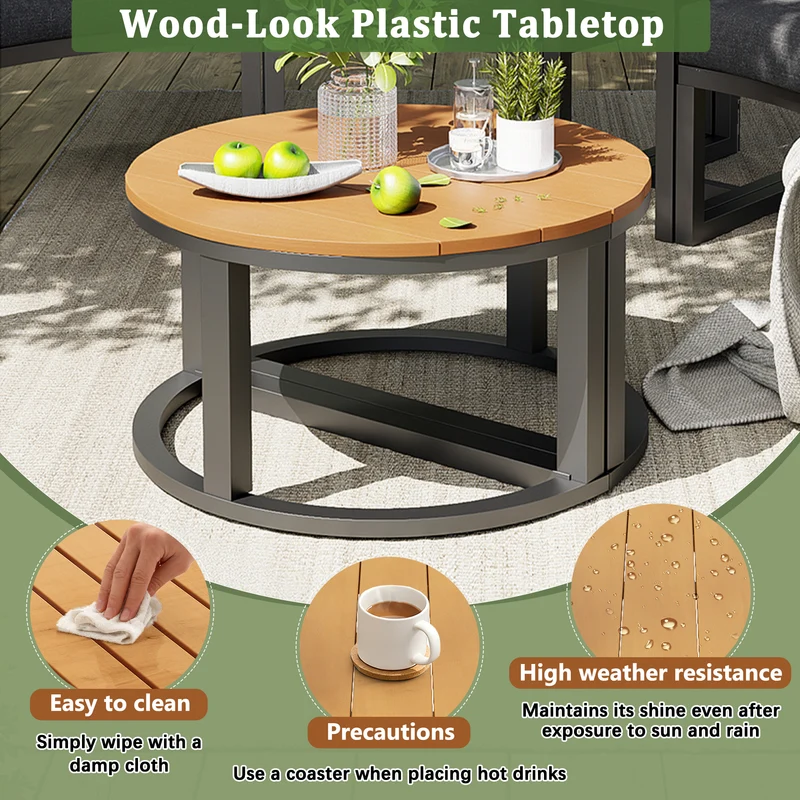 Salon de jardin 4-6 personnes gris modulable avec 3 tables basses et coussins INFINITEMORN