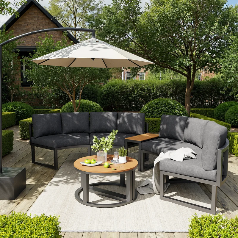 Salon de jardin 4-6 personnes gris modulable avec 3 tables basses et coussins INFINITEMORN
