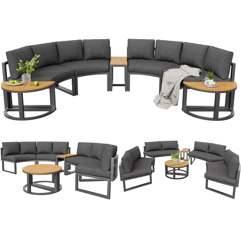 Salon de jardin 4-6 personnes gris modulable avec 3 tables basses et coussins INFINITEMORN