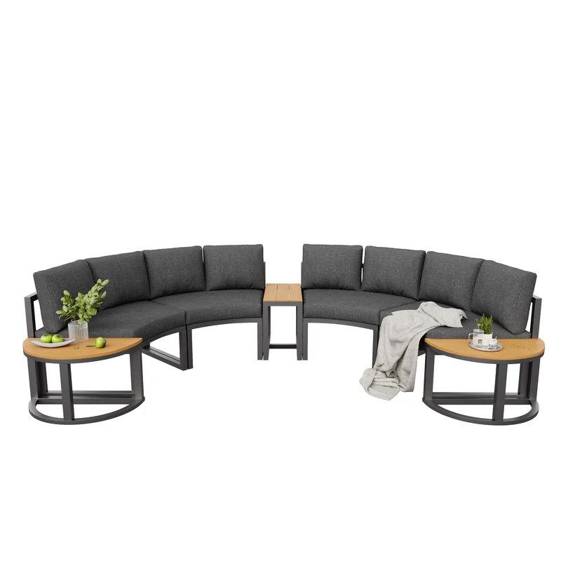 Salon de jardin 4-6 personnes gris modulable avec 3 tables basses et coussins INFINITEMORN