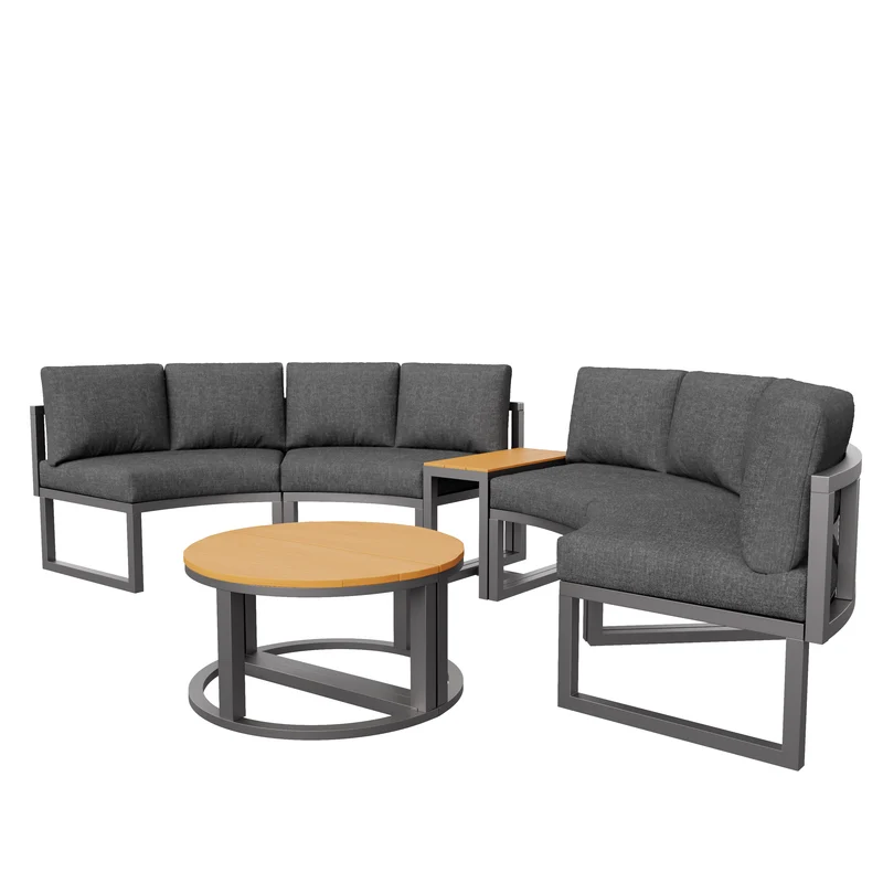 Salon de jardin 4-6 personnes gris modulable avec 3 tables basses et coussins INFINITEMORN