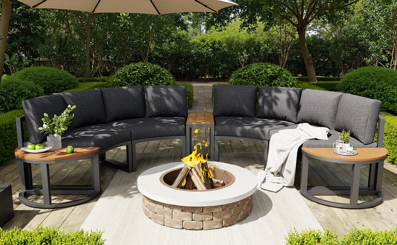 Salon de jardin 4-6 personnes gris modulable avec 3 tables basses et coussins INFINITEMORN