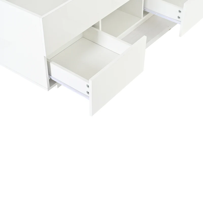 Table basse relevable blanc brillant 2 tiroirs avec LED 100x45x43cm QUASARTHAL
