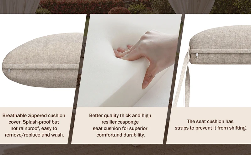 Salon de jardin 6-7 personnes en rotin PE beige modulable et table basse effet marbre gris avec coussins lavables INFINITEVAEL