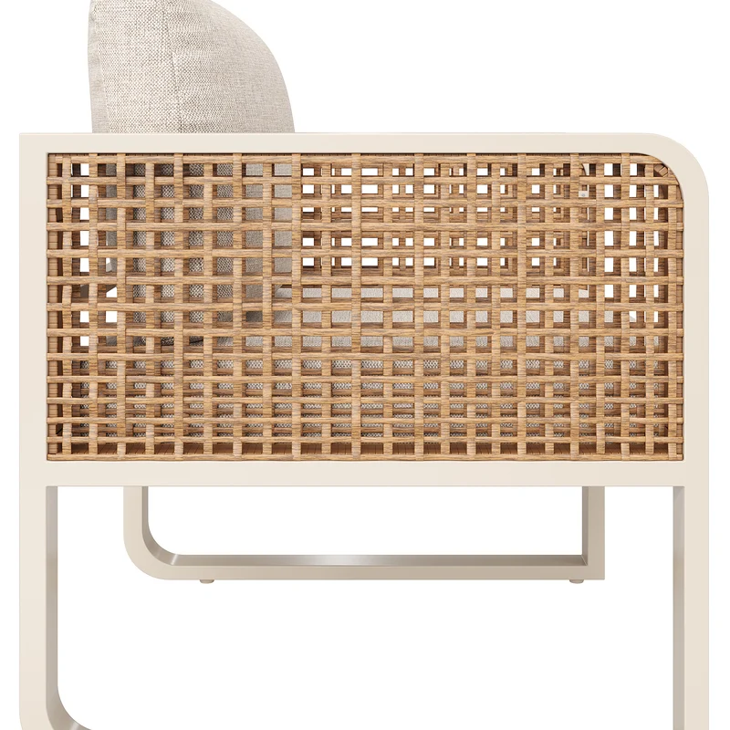 Salon de jardin 6-7 personnes en rotin PE beige modulable et table basse effet marbre gris avec coussins lavables INFINITEVAEL