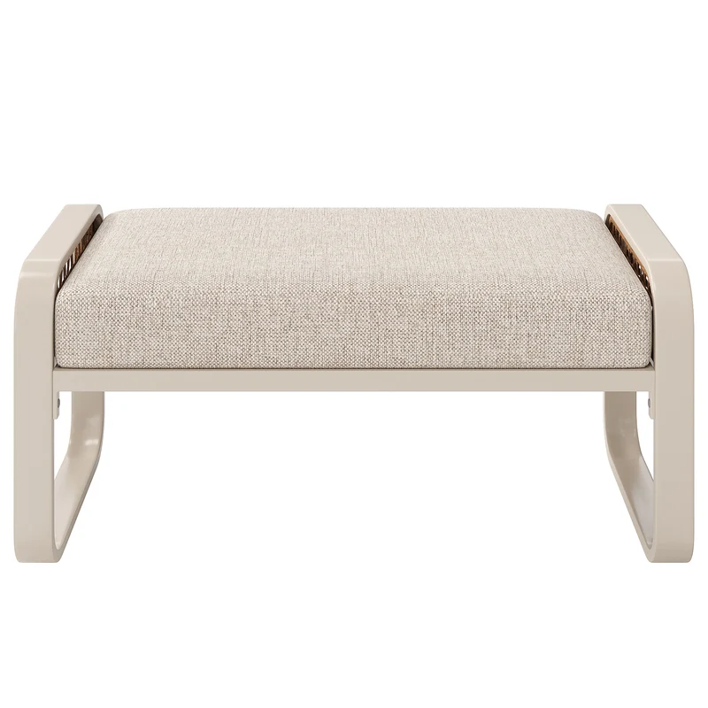 Salon de jardin 6-7 personnes en rotin PE beige modulable et table basse effet marbre gris avec coussins lavables INFINITEVAEL