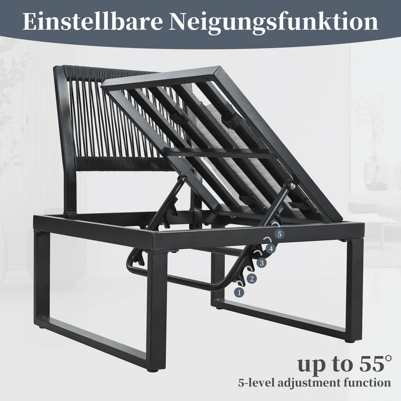 Salon de jardin d'angle modulable 6 places gris, table basse effet bois, 5 positions inclinable RIFTPULSE