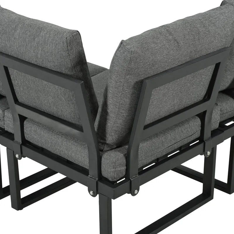 Salon de jardin d'angle modulable 6 places gris, table basse effet bois, 5 positions inclinable RIFTPULSE