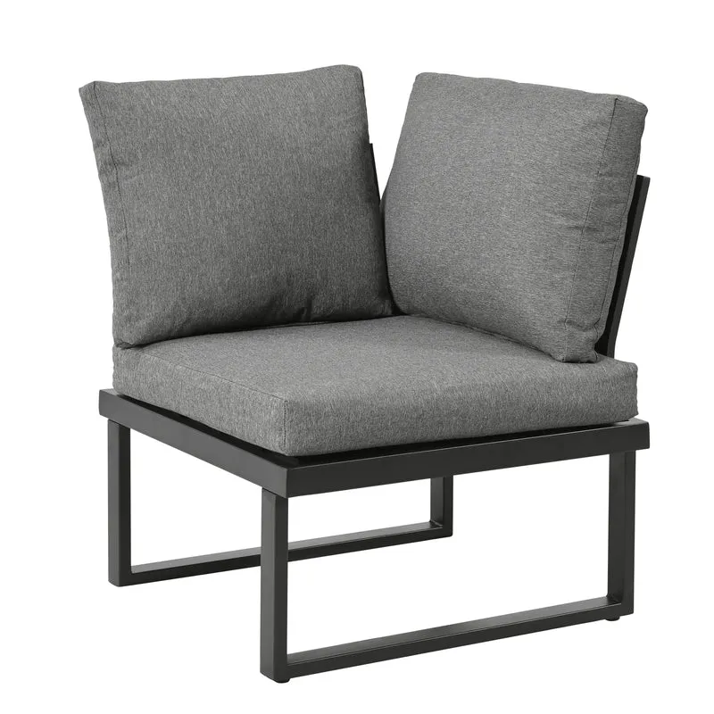 Salon de jardin d'angle modulable 6 places gris, table basse effet bois, 5 positions inclinable RIFTPULSE