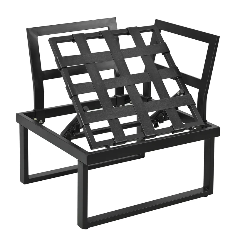 Salon de jardin d'angle modulable 6 places gris, table basse effet bois, 5 positions inclinable RIFTPULSE