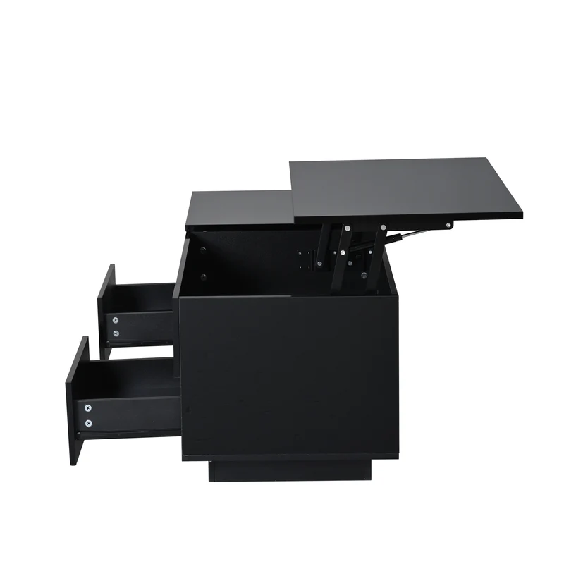 Table basse relevable noire brillante 2 tiroirs avec LED 100x45x43cm QUASARVYR