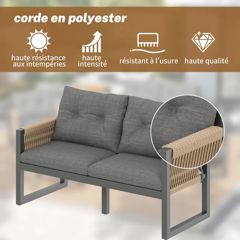 Salon de jardin moderne 6 pièces gris et table basse effet bois moudulable NEXUSNEX