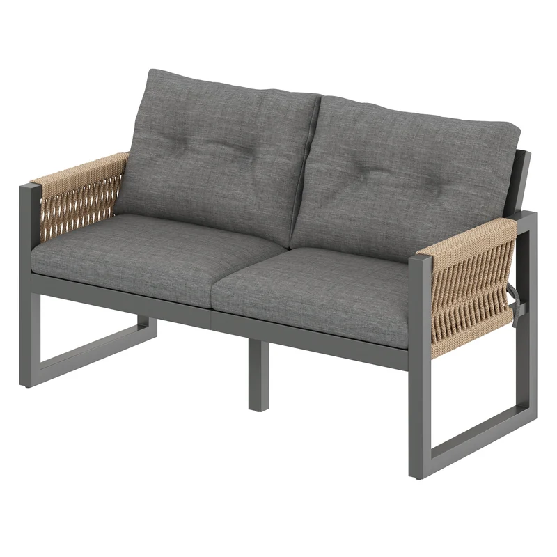 Salon de jardin moderne 6 pièces gris et table basse effet bois moudulable NEXUSNEX