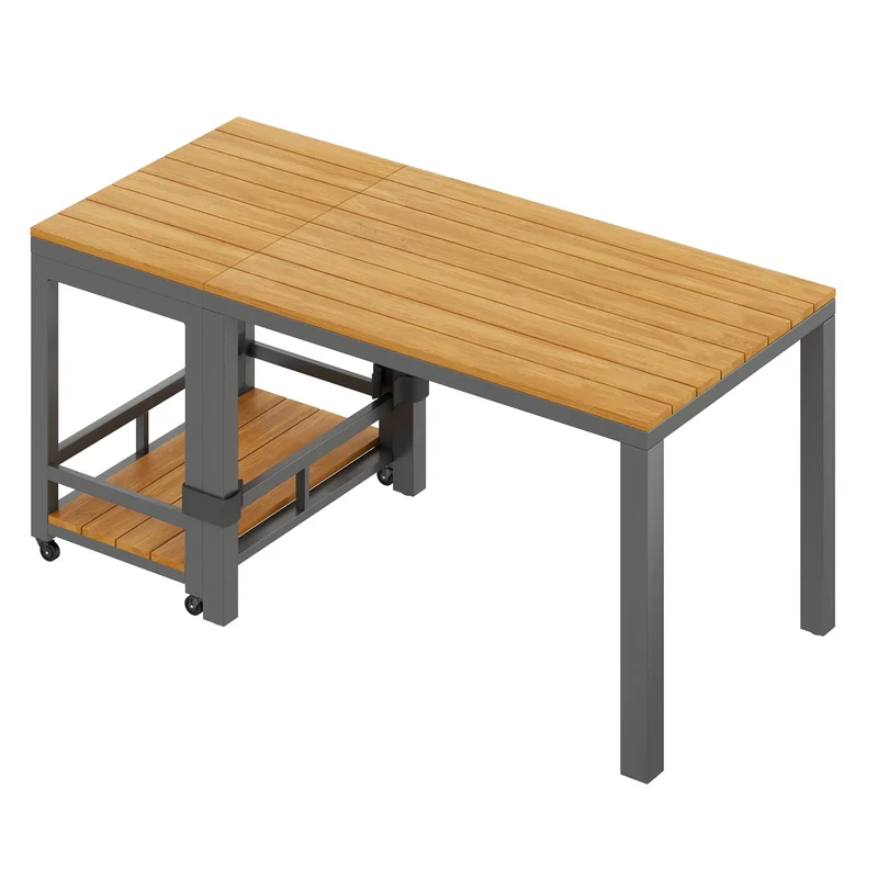 Salon de jardin moderne 6 pièces gris et table basse effet bois moudulable NEXUSNEX