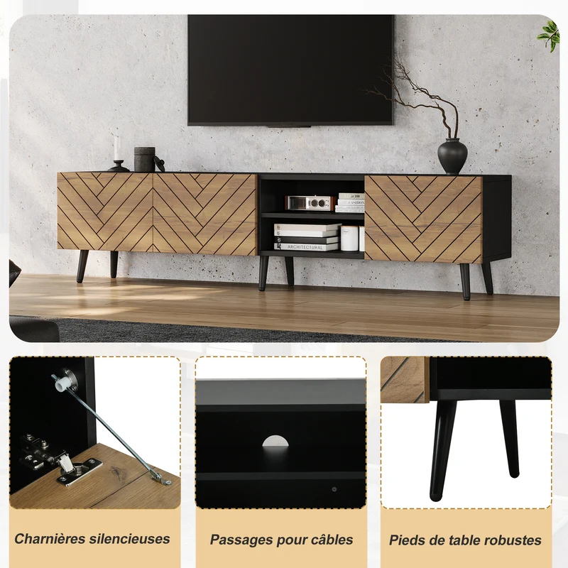 Ensemble buffet et meuble TV effet bois naturel 180/120cm MODERNPINEELITE