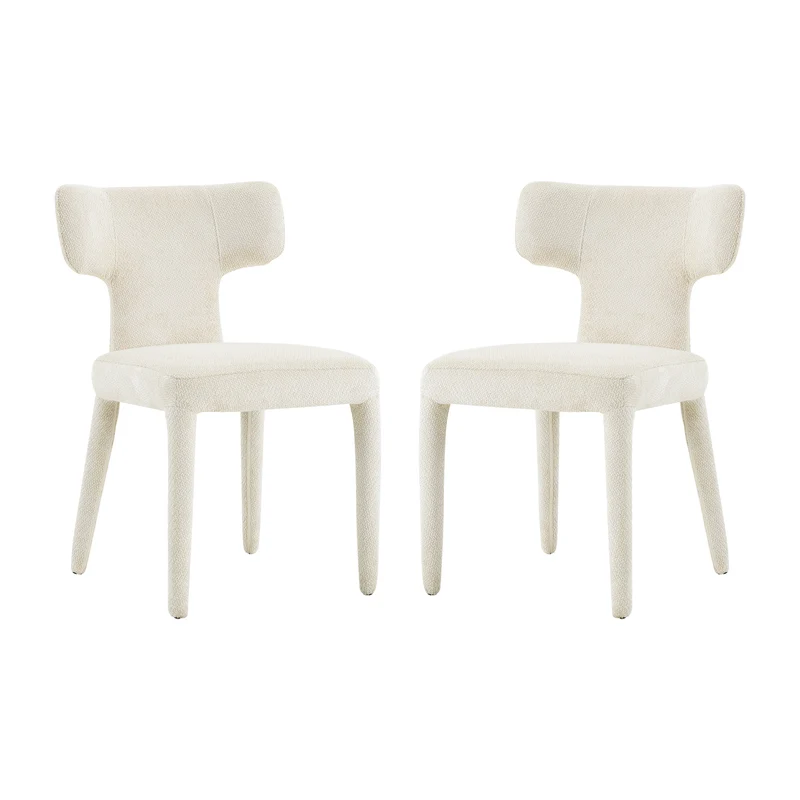 Lot de 2 chaises de salle à manger blanches en tissu, dossier forme T moderne RUSTICVANITYART