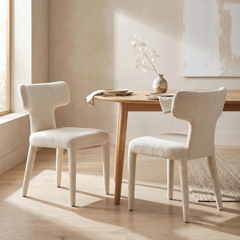 Lot de 2 chaises de salle à manger blanches en tissu, dossier forme T moderne RUSTICVANITYART