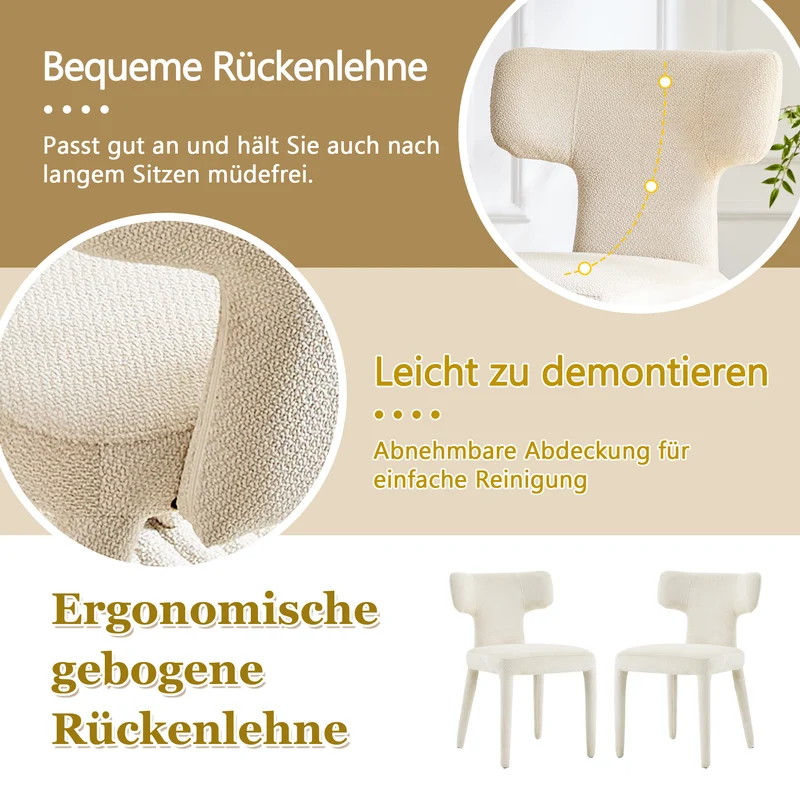 Lot de 2 chaises de salle à manger blanches en tissu, dossier forme T moderne RUSTICVANITYART