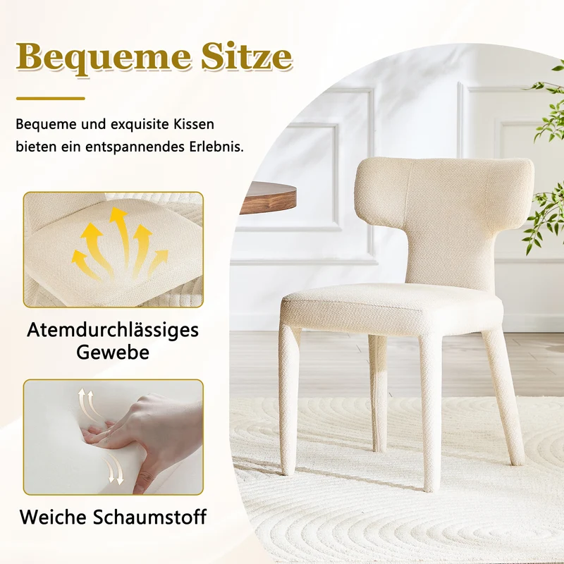 Lot de 2 chaises de salle à manger blanches en tissu, dossier forme T moderne RUSTICVANITYART