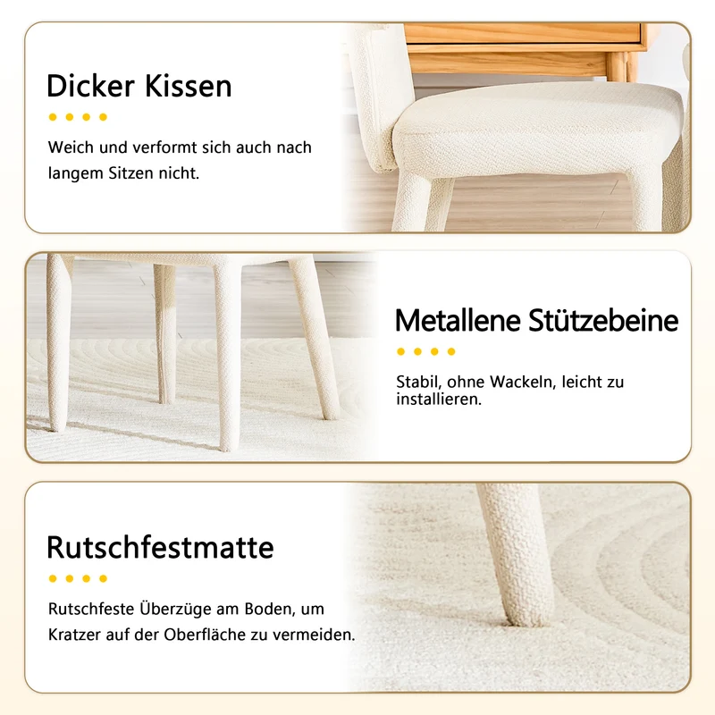 Lot de 2 chaises de salle à manger blanches en tissu, dossier forme T moderne RUSTICVANITYART