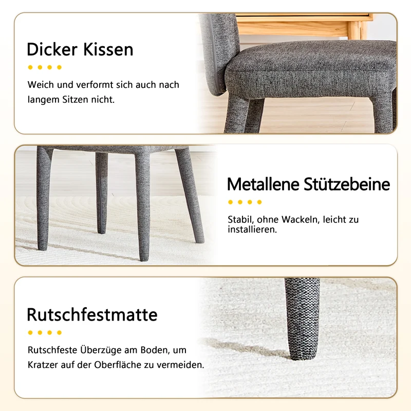 Lot de 2 chaises de salle à manger grises en tissu, dossier T moderne RUSTICVASEART